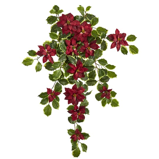 30&#x201D; Real Touch Poinsettia and Variegated Holly Artificial Plant Set